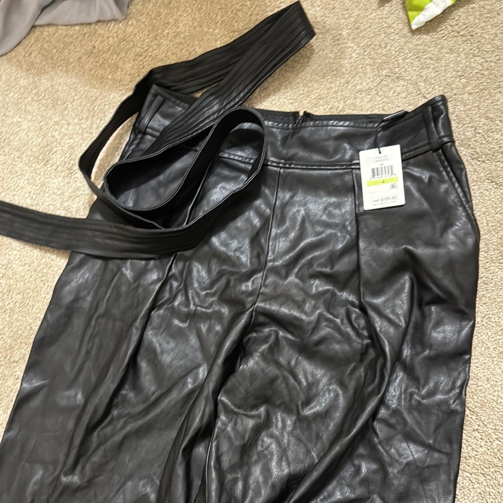 Calvin Klein Black Faux Leather Gaucho/Pants with Belt
